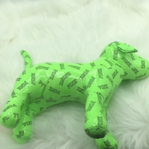 Pink Victoria Secret Stuff Plush Animal Dog Green - Picture 7 of 10